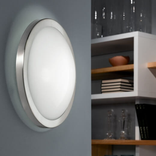 A wall-washer or 'sconce' light with frosted glass shade